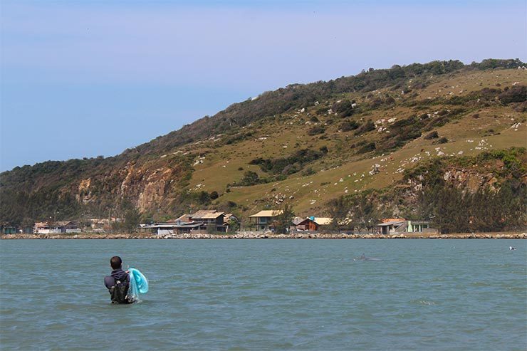 Pesca com botos na Ponta da Barra, em Laguna (Foto: Esse Mundo É Nosso)