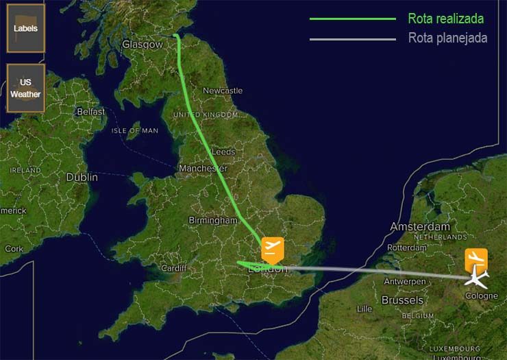 Voo entre Londres e a Alemanha pousa na Escócia por engano (Reprodução/FlightStats)
