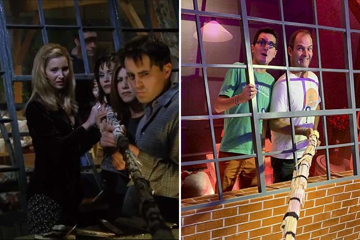 Cenário em que elenco de Friends usa vara de hashi para cutucar o vizinho pelado (Fotos: Reprodução/Esse Mundo É Nosso)