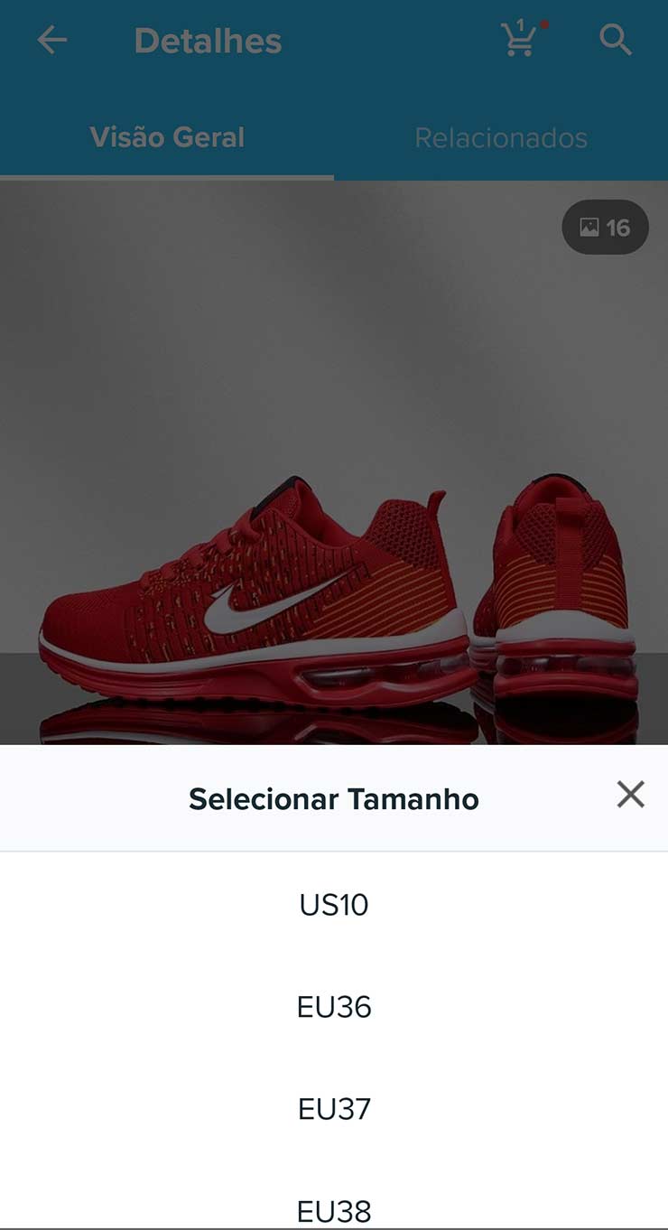 Tamanho de sapato na Wish (Foto: Reprodução)