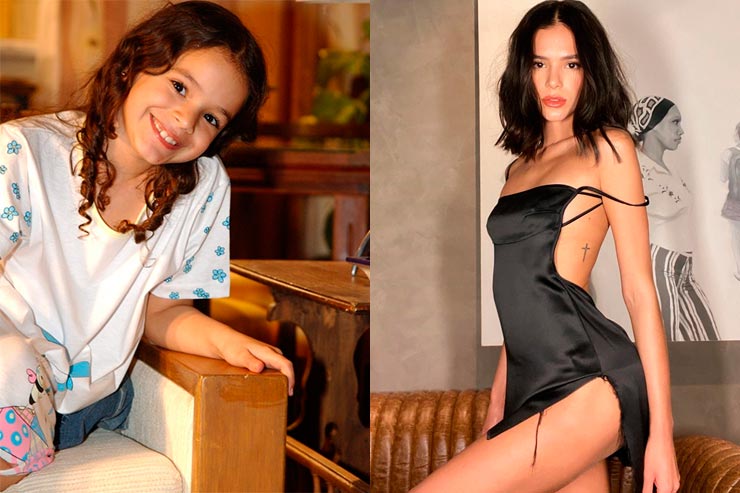 Bruna Marquezine estreou nas novelas como a Salete (Foto: Memória Globo e Instagram)