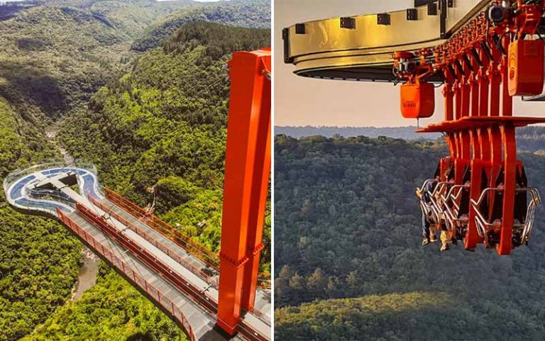 Montagem com fotos do parque Skyglass em Canela