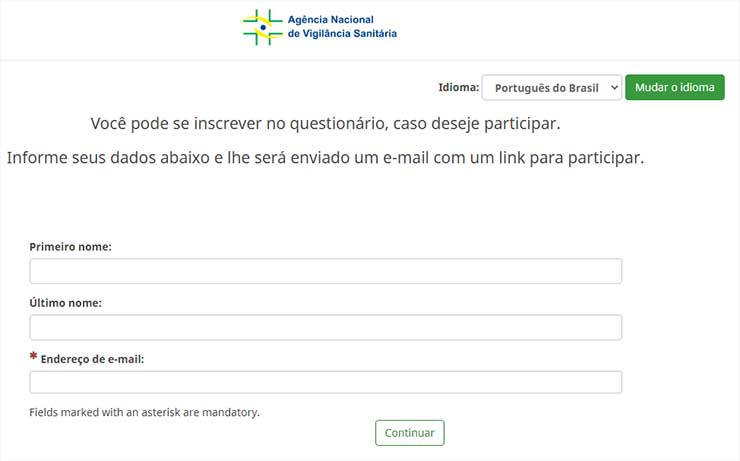 Primeira tela da Declaração de Saúde do Viajante