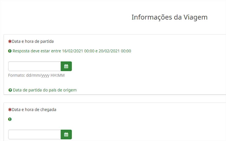 Preencha informações sobre sua viagem