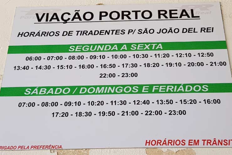 Horários ônibus de São João del Rei a Tiradentes