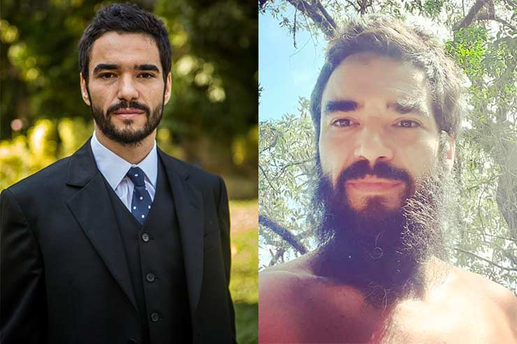 Caio Blat em Império e em outra foto barbudo (Foto: Memória Globo e Instagram)
