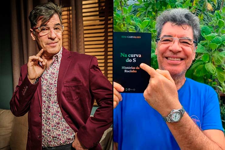 Que ano passou Império: Paulo Betti como Téo e apontando um livro (Foto: Memória Globo e Instagram)