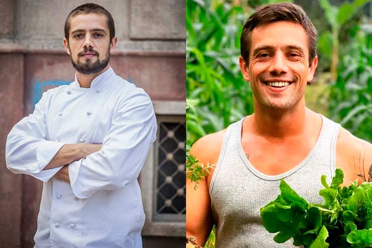 Ator Rafael Cardoso como Vicente e em meio à natureza (Foto: Memória Globo e Instagram)