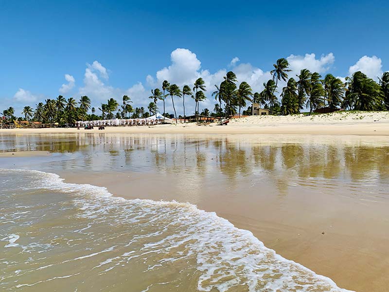 Mar e coqueiros na Praia de Perobas, em Touros