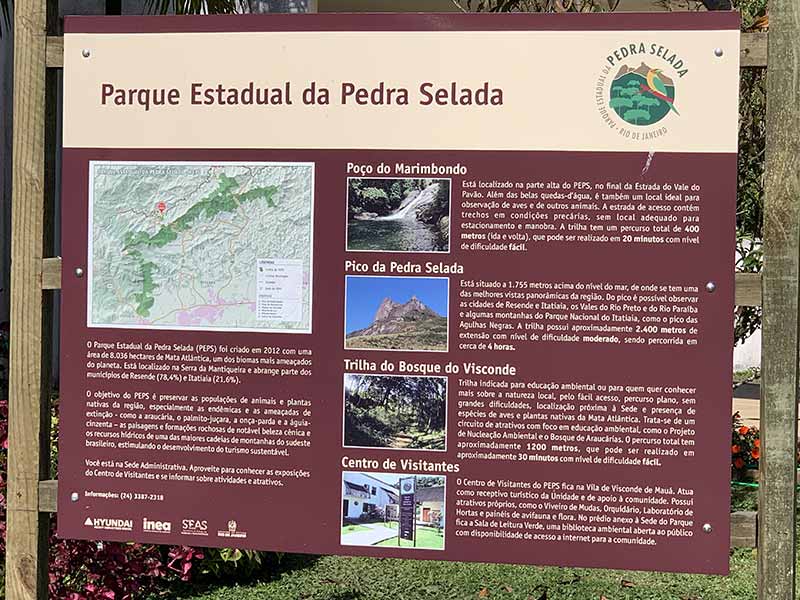 Placa na sede do Parque da Pedra Selada em Visconde de Mauá
