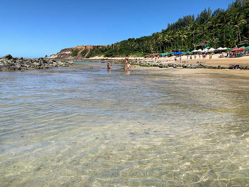 Águas cristalinas das piscinas naturais da Praia do Amor em Pipa