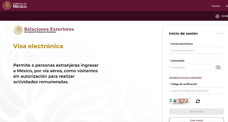 Print de tela de solicitação do visto pro México de forma eletrônica