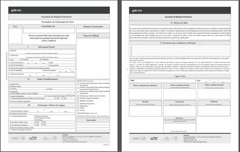 Formulário para tirar o visto pro México