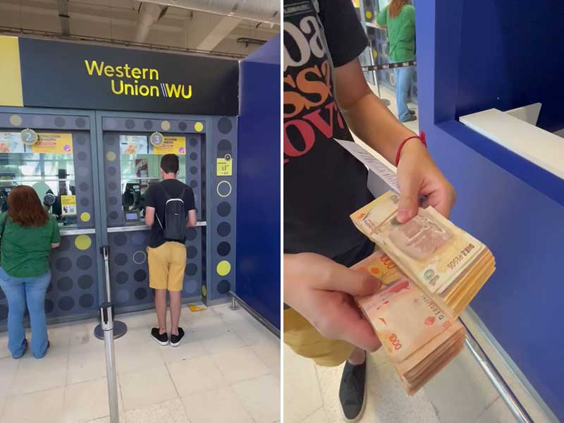 Homem retira dinheiro na Western Union na Argentina