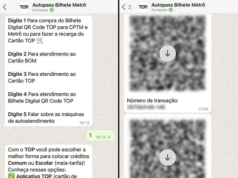 Captura de tela mostra como comprar bilhete do metrô de SP por WhatsApp