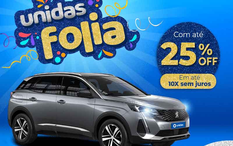 Banner com imagem de carro do cupom Unidas de Carnaval em 2023 com até 25% off