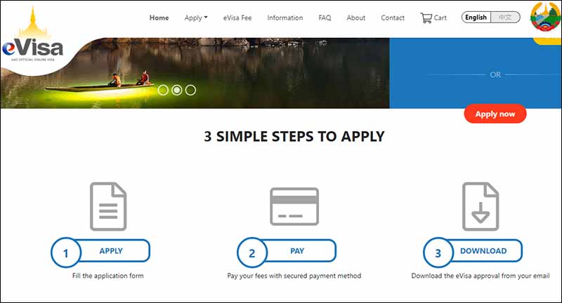 Página do governo para tirar o visto pro Laos online