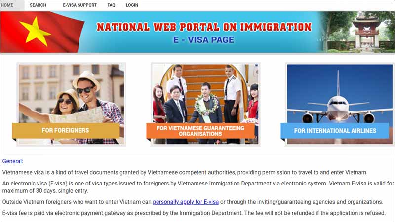 Print da tela do Portal de Imigração do governo vietnamita