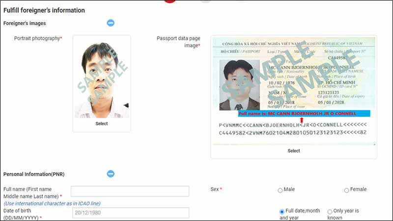 Print da tela para solicitação do visto pro Vietnã