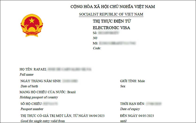Documento com visto pro Vietnã aprovado