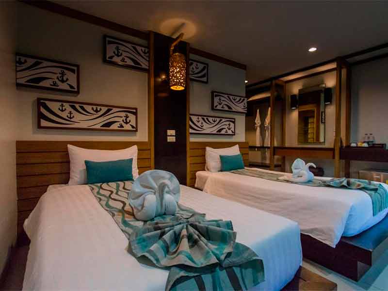 Quarto do ChaoKoh Phi Phi, dica de onde ficar em Phi Phi, com duas camas de solteiro