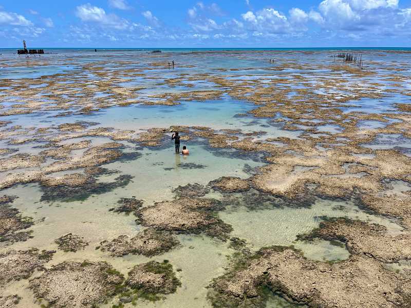 Crianças brincam nas piscinas naturais de Ponta Verde, uma das praias de Maceió