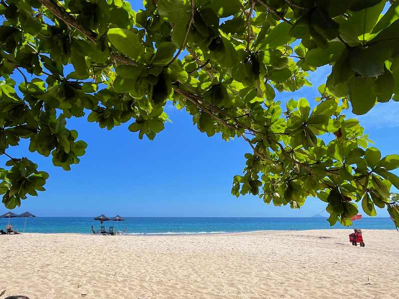 Espreguiçadeira com mar ao fundo e folhas de árvore acima compõem o cenário (Foto: Esse Mundo É Nosso)