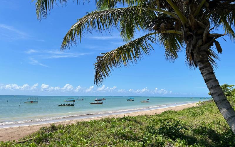Barcos no mar durante o verão na Praia do Toque, dica de quando ir a São Miguel dos Milagres
