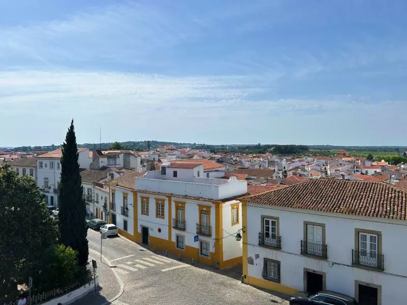 Évora, dica de o que fazer no Alentejo, vista de cima em dia de sol e céu azul